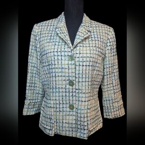 Green & Blue Tweed Blazer Petite 10P Career Power Jacket